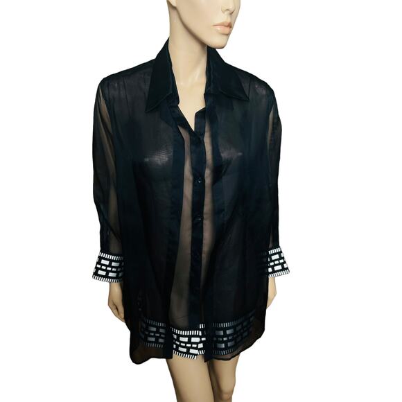 Gianfranco Ferre Vintage 100% Silk Blouse Size Fit M Long Sleeves Sheer Material - Picture 11 of 14